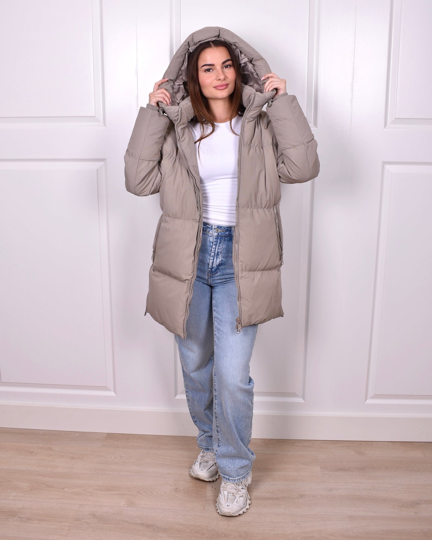 Midi PUFFER coat taupe