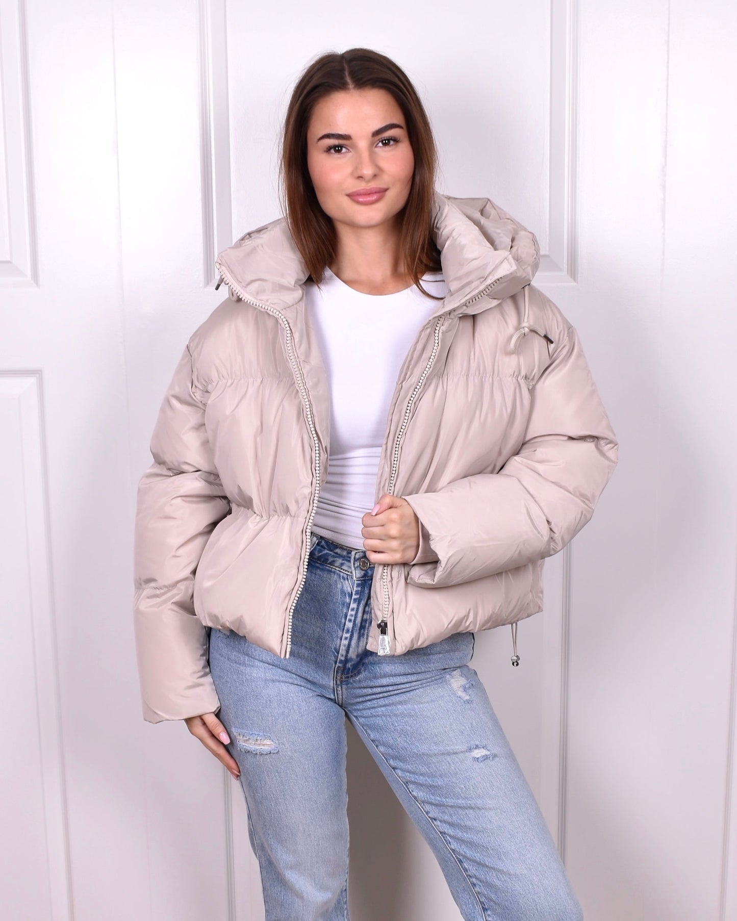 Short PUFFER coat beige